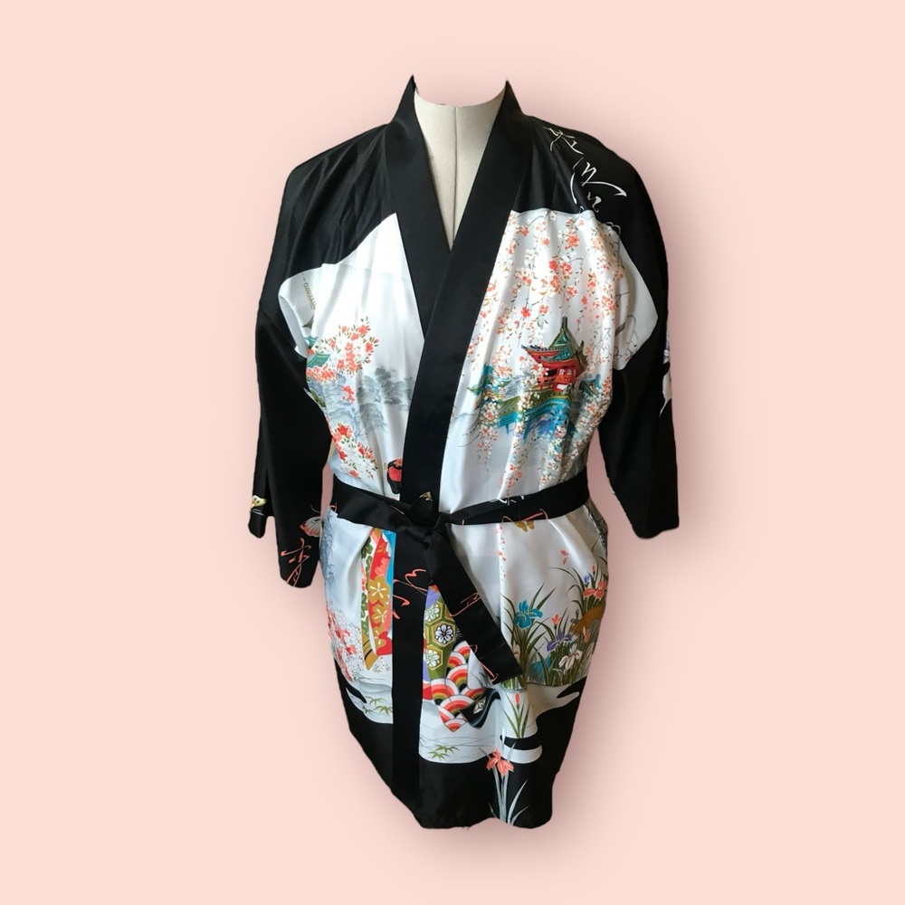 Ichiban Black wrap kimono with Red Design
